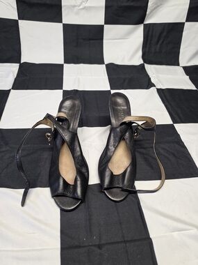 Michael Kors Black Leather Peep-Toe Wedge Sandals